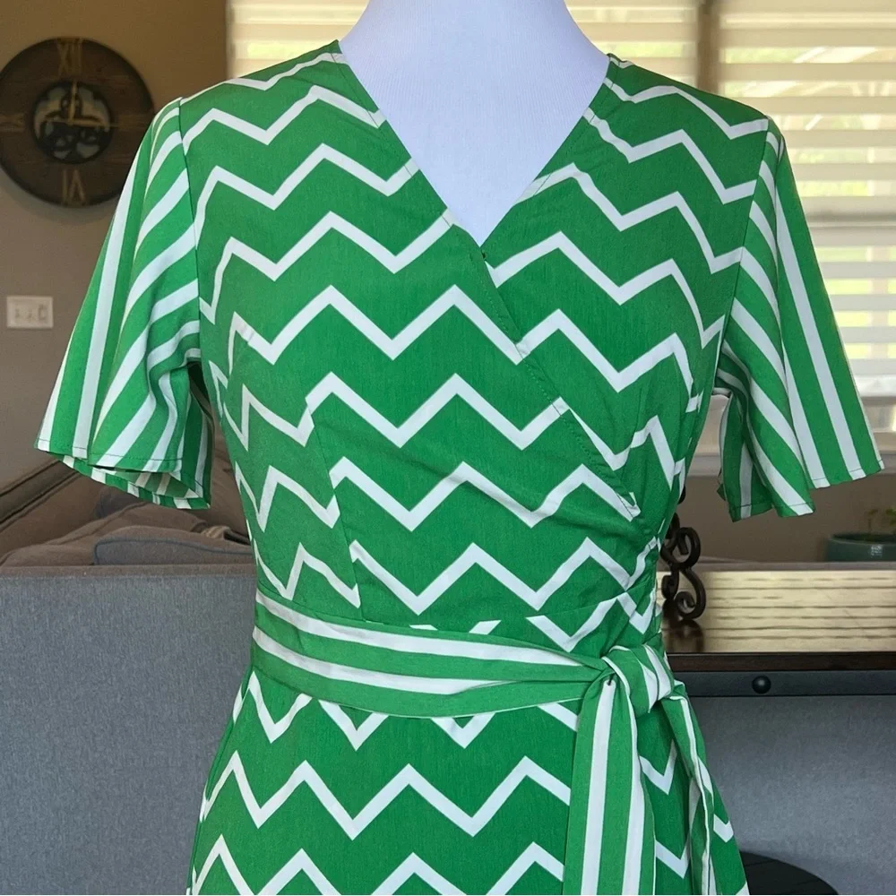 Who What Wear Maxi Wrap Dress Women's Small Kelly Green White Summer Long Length - Picture 6 of 16